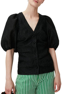 Blouse à col V en jacquard - Black