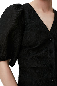 Blouse à col V en jacquard - Black