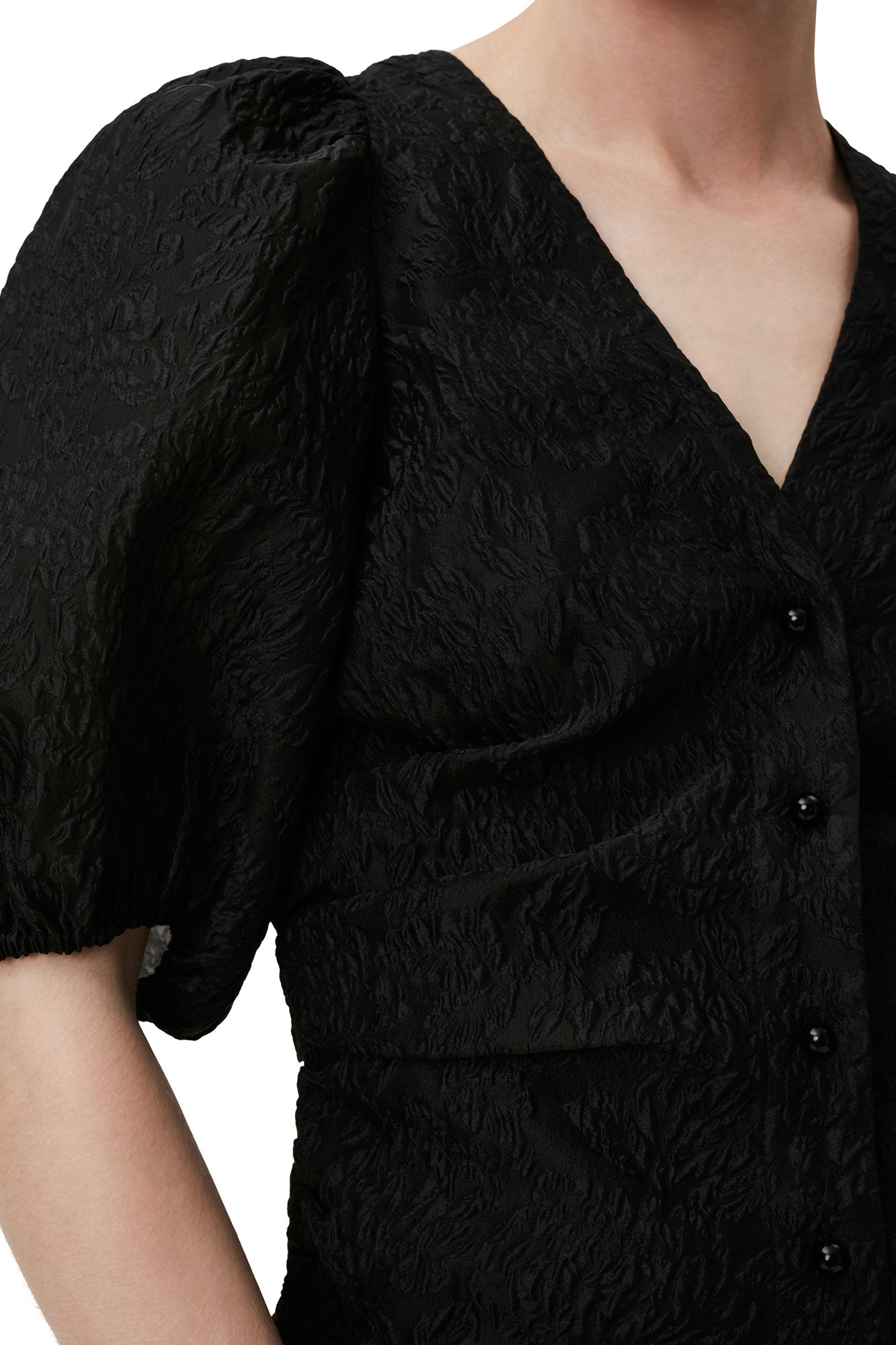 Blouse à col V en jacquard - Black