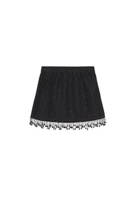 Short jacquard skirt with beaded fringes - Black