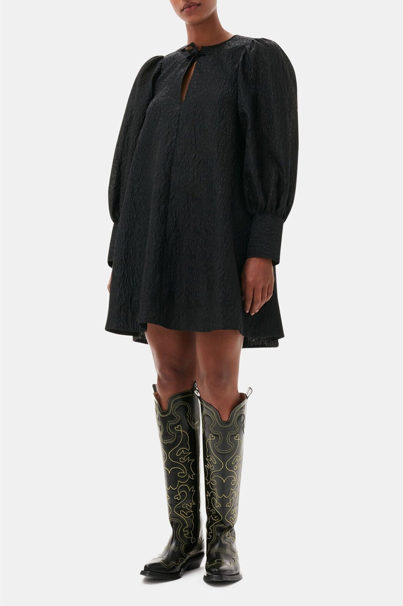 Robe courte organza en jacquard - Black