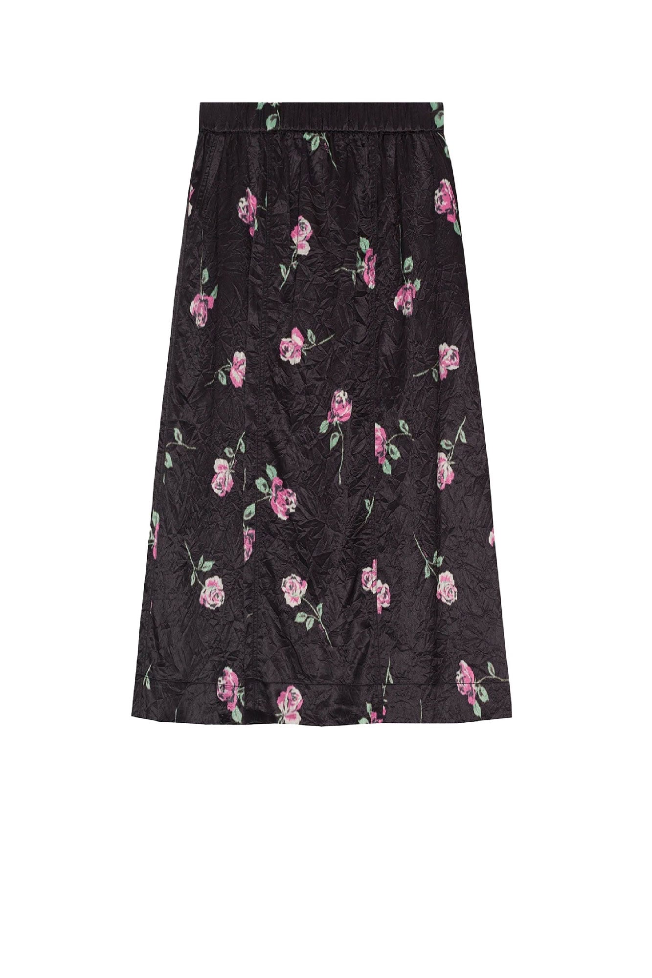 Jupe longue élastiquée fluide en satin - Black