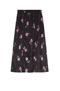 Fluid elasticated long skirt in satin - Black