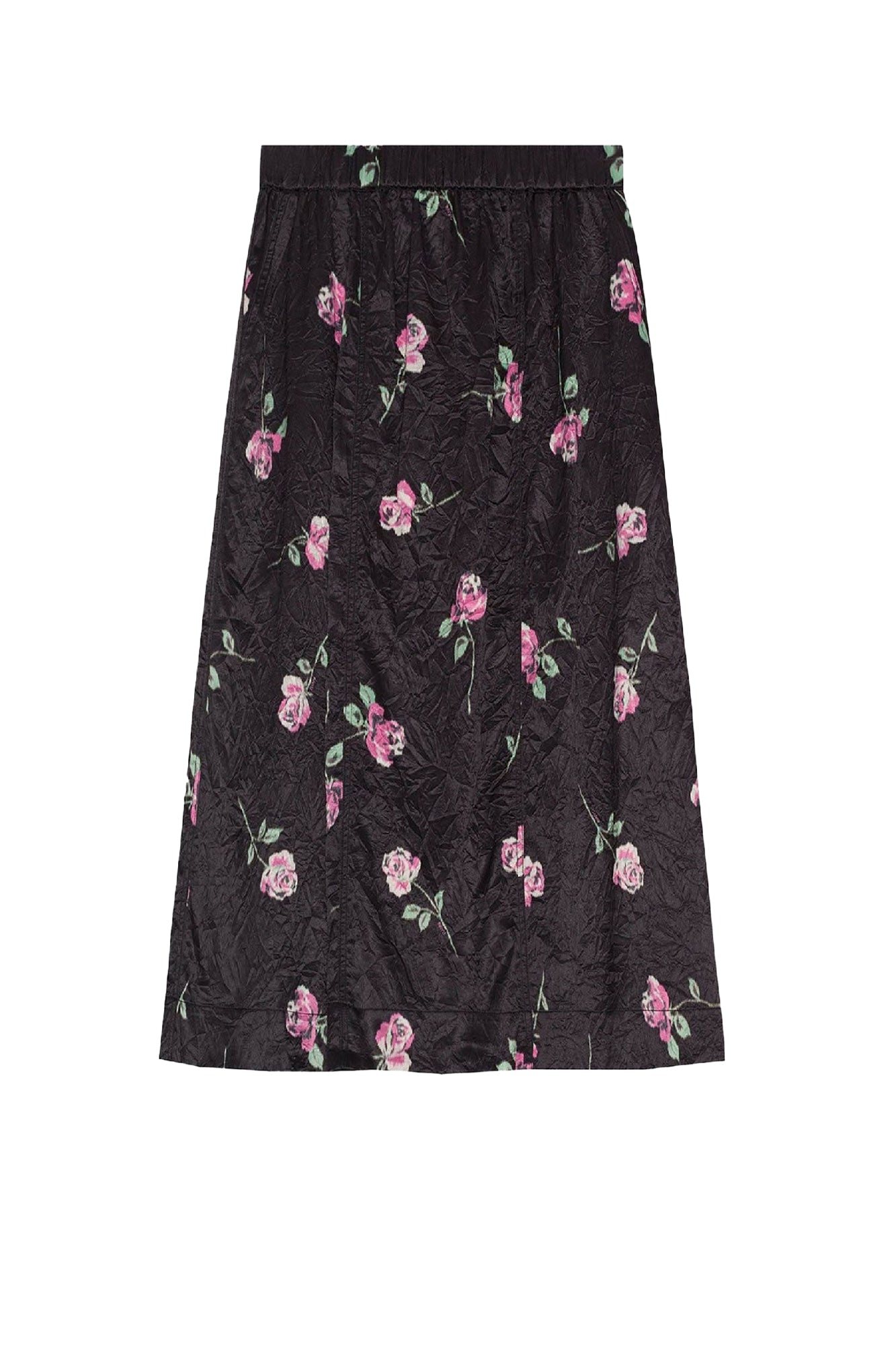 Fluid elasticated long skirt in satin - Black