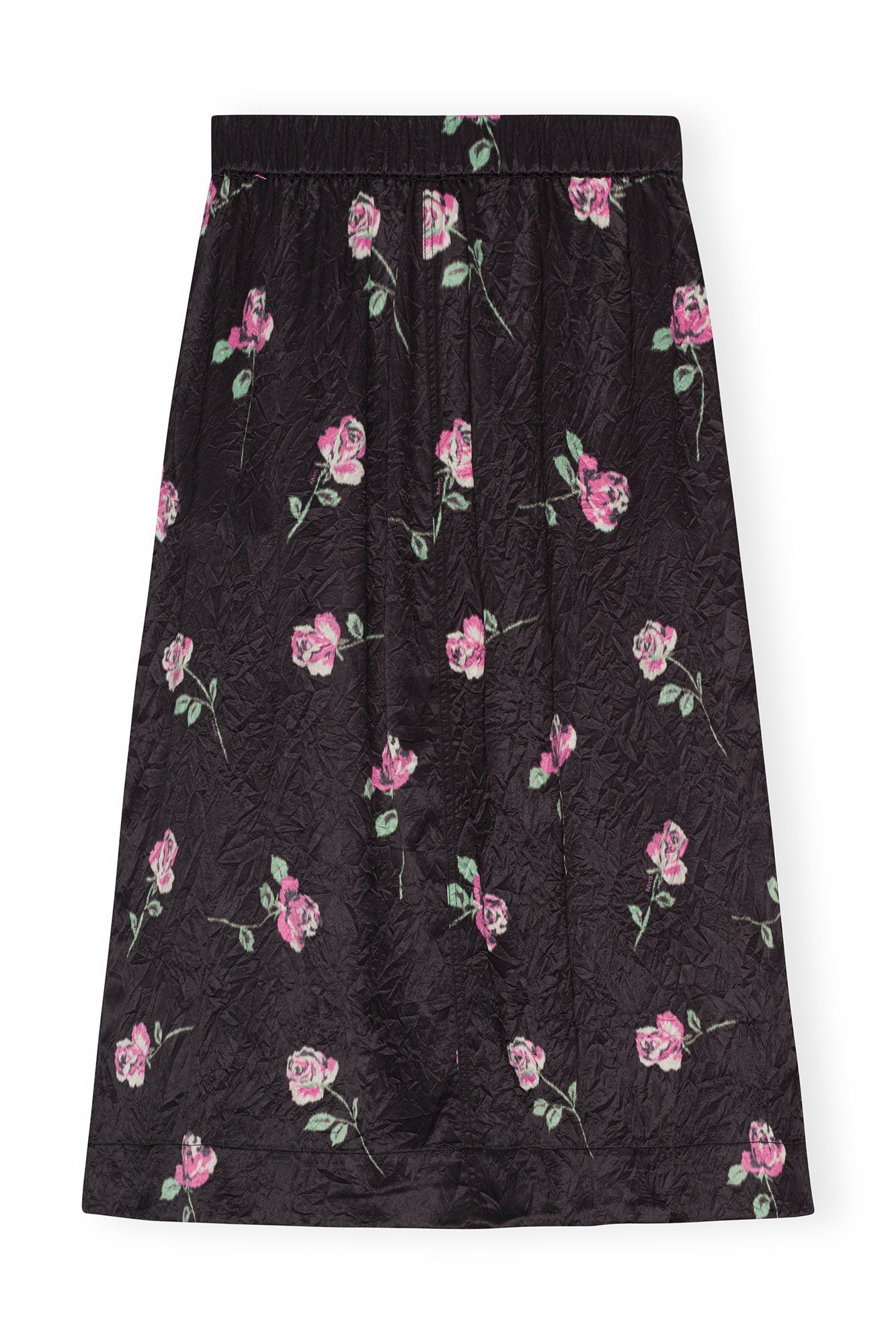 Jupe longue élastiquée fluide en satin - Black