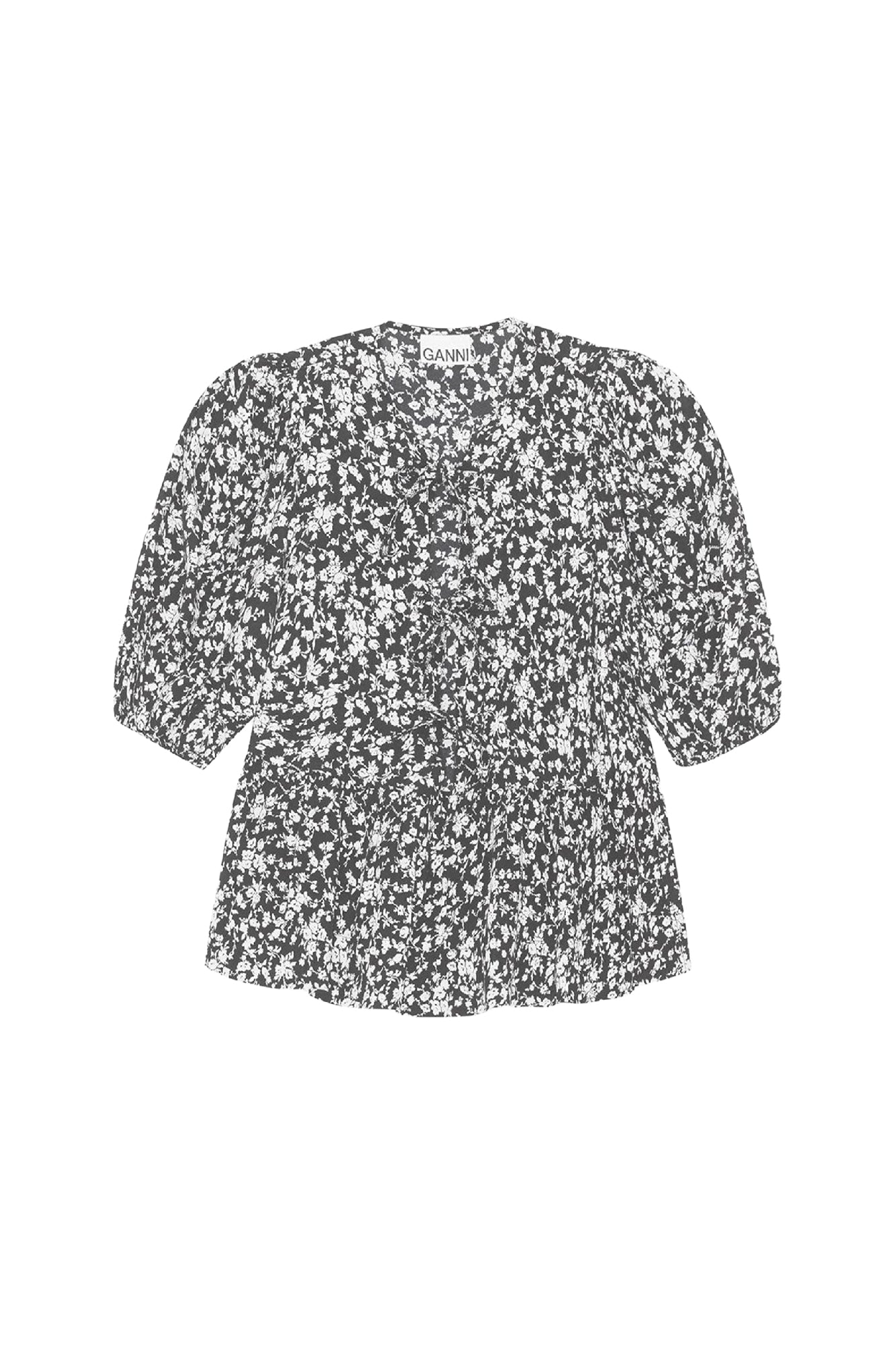 Chemisier péplum en crêpe imprimé - Black