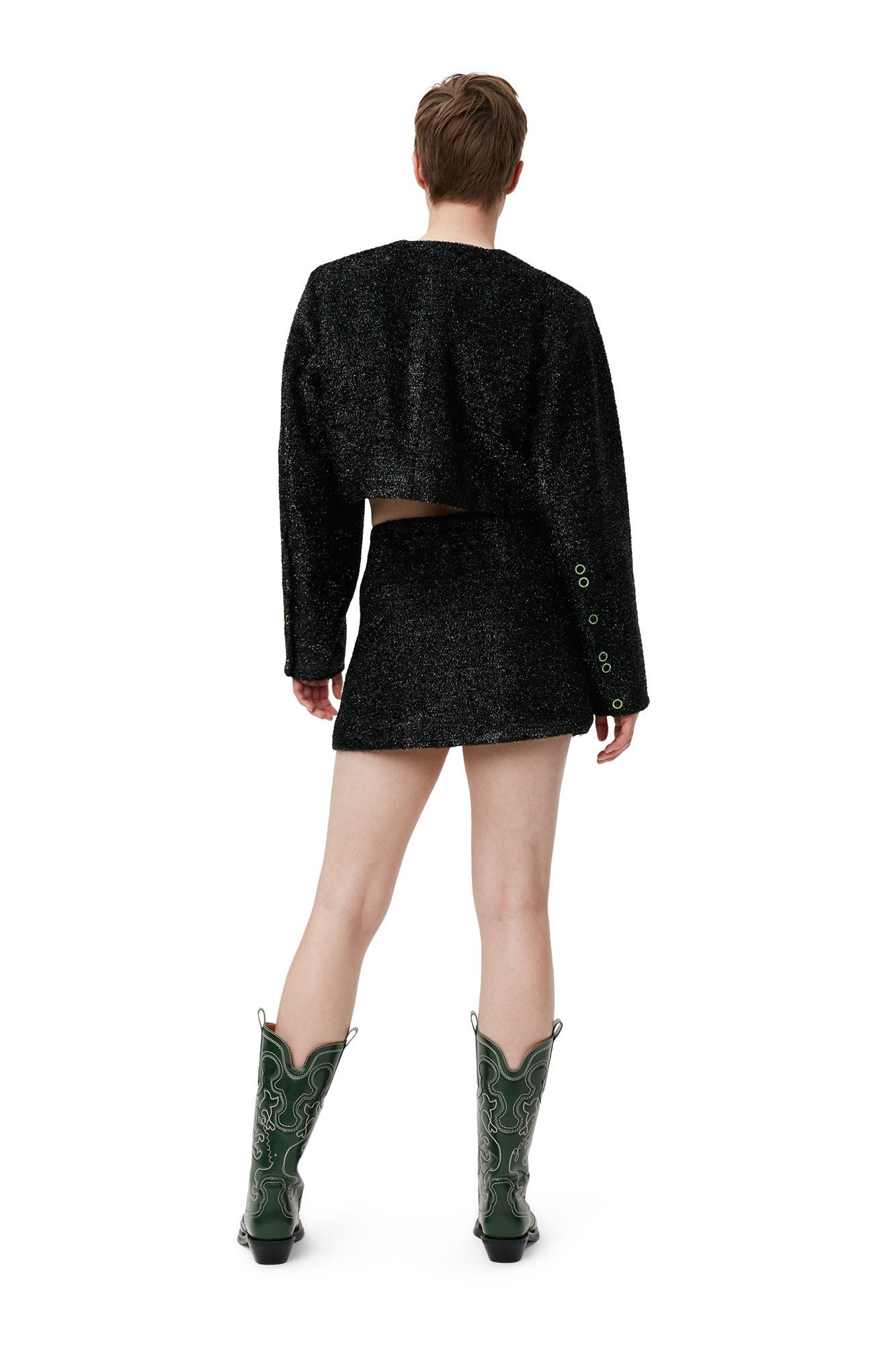 Blazer court Sparkle en laine mélangée - Black