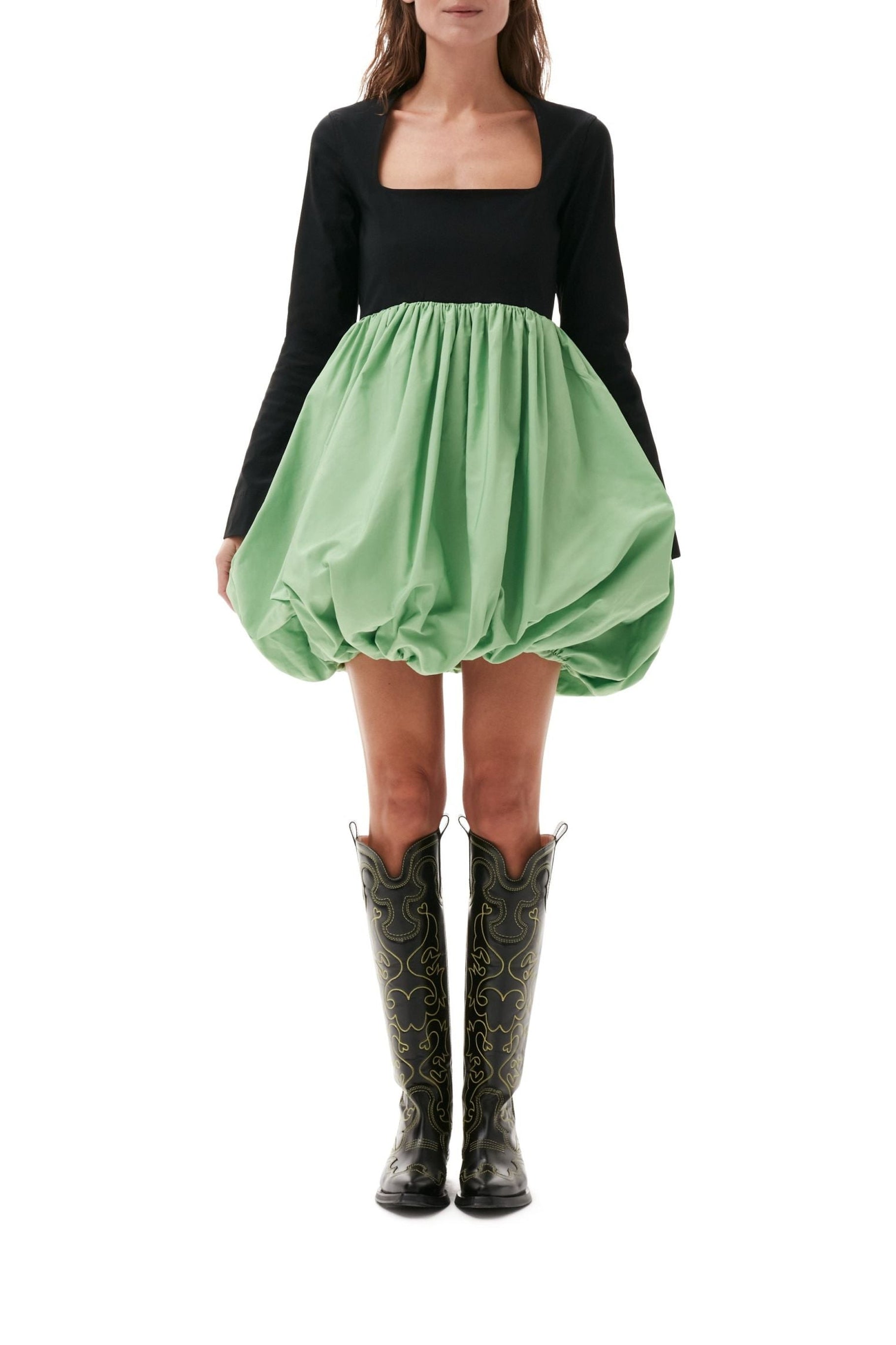 Short balloon dress in taffeta - Black