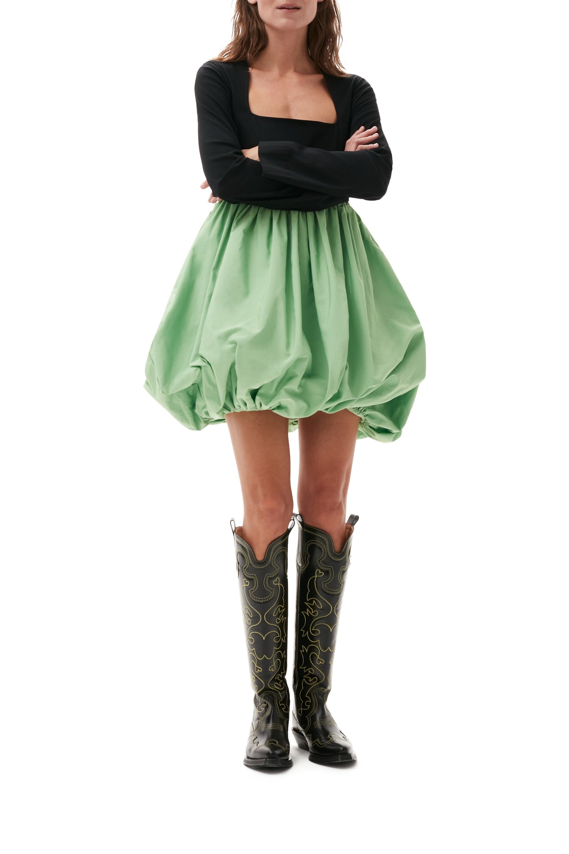 Short balloon dress in taffeta - Black
