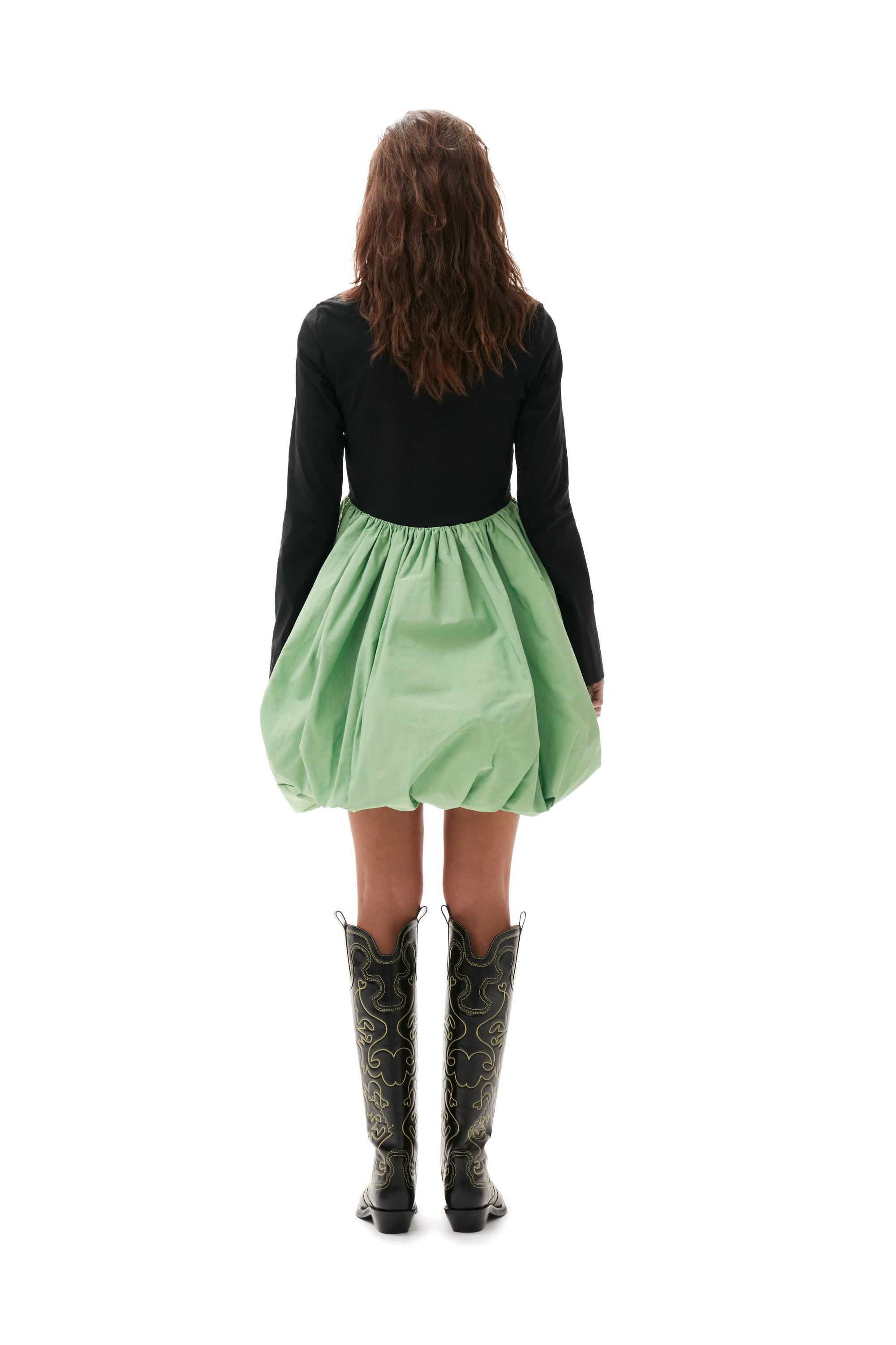Short balloon dress in taffeta - Black