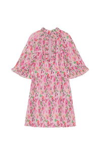 Ruffled short dress in pleated georgette - Sugar Plum