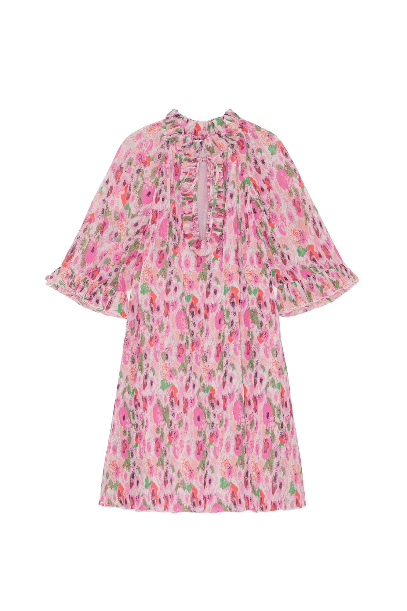 Ruffled short dress in pleated georgette - Sugar Plum
