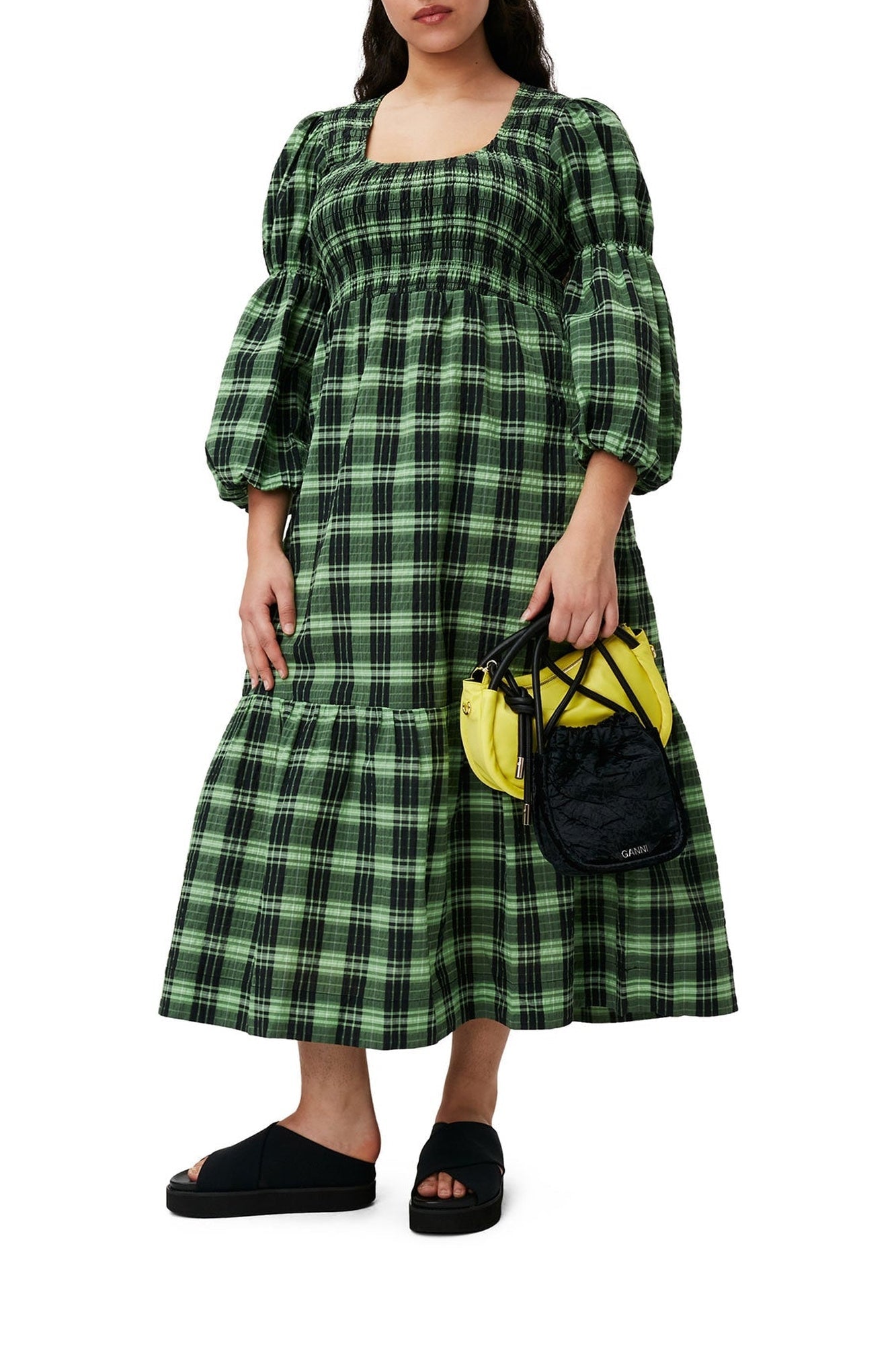 Robe longue à col rond et carreaux - Peapod