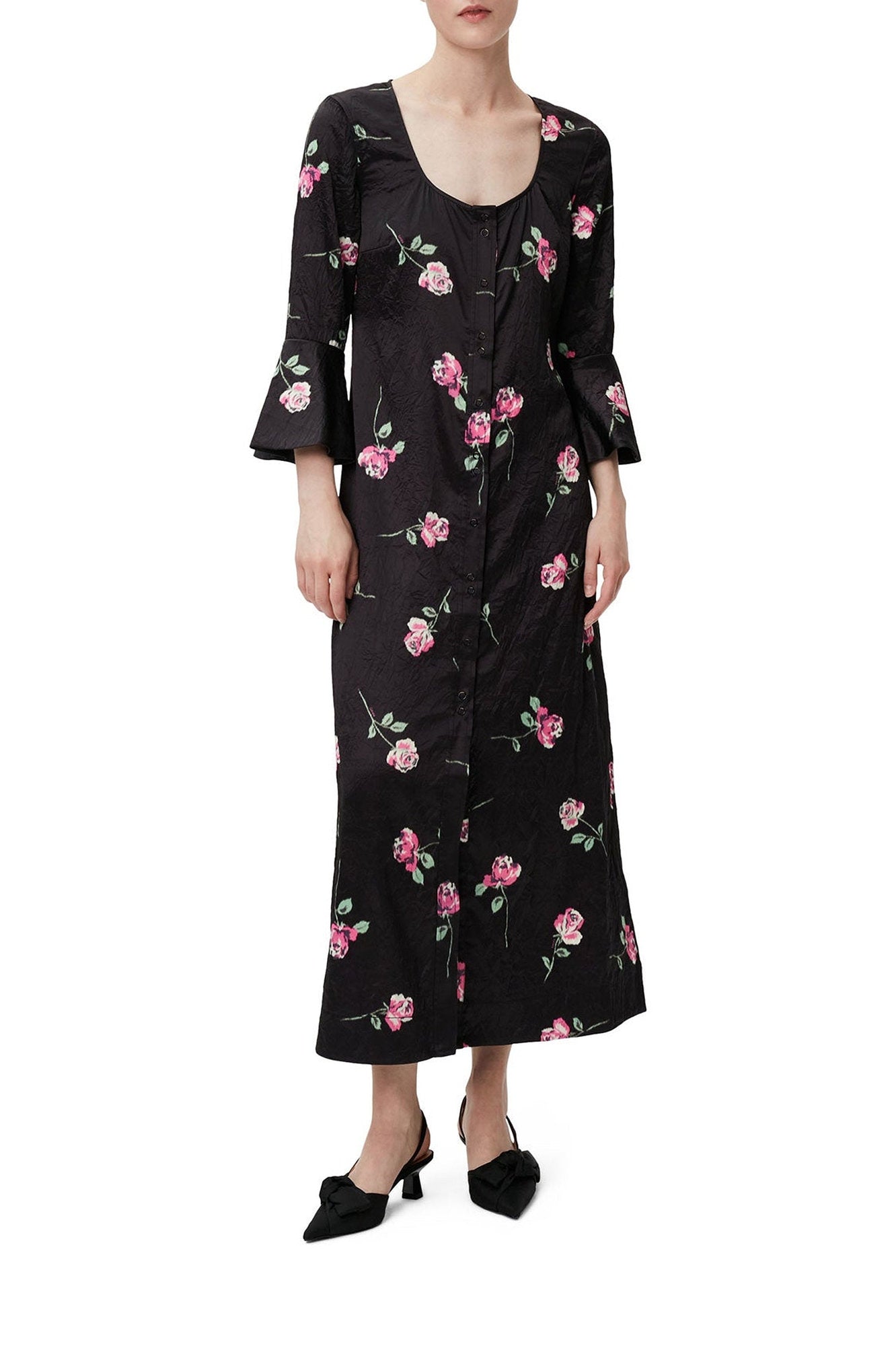 Robe longue fluide en satin - Black