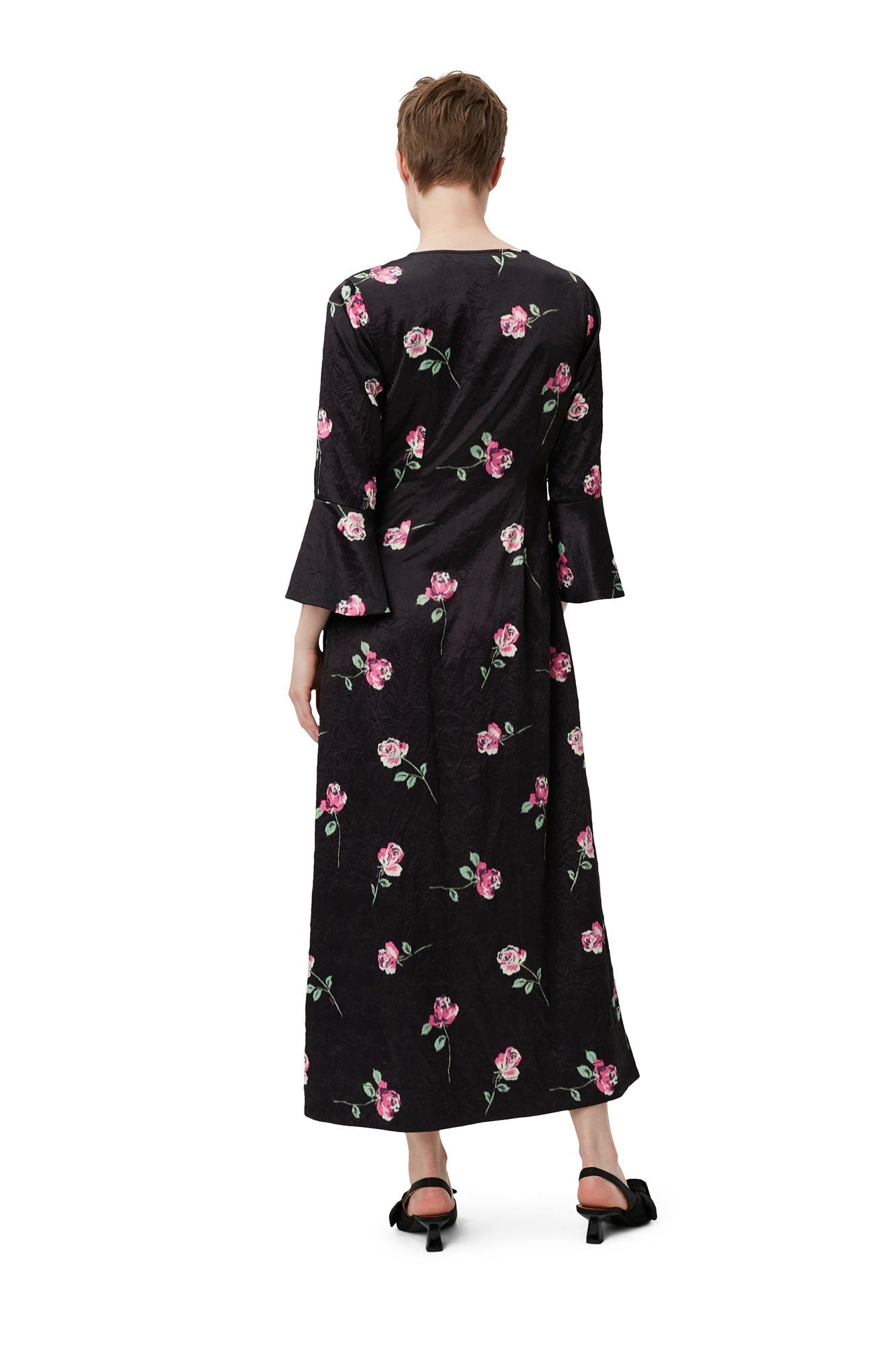 Robe longue fluide en satin - Black