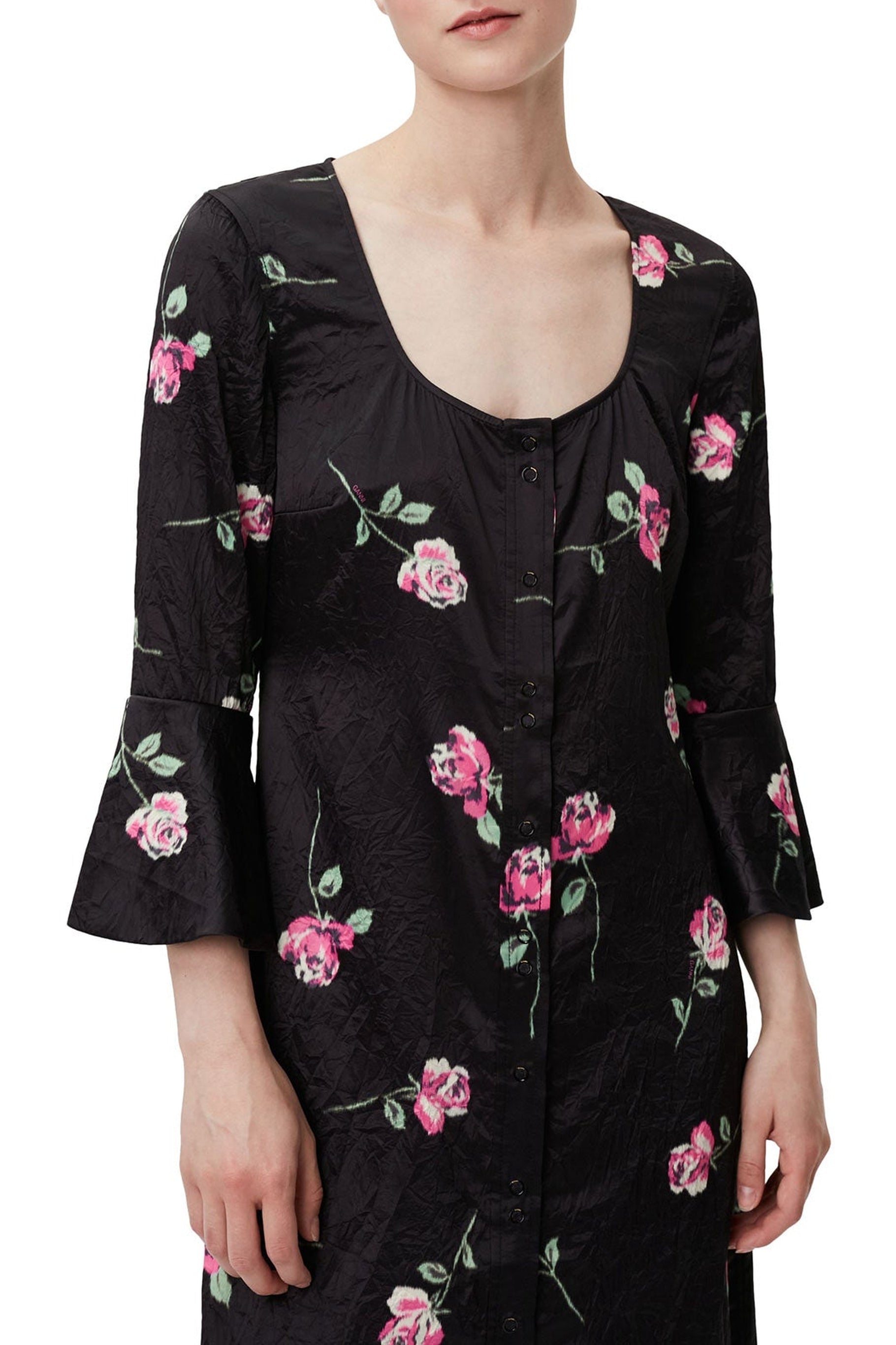 Robe longue fluide en satin - Black
