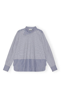 Chemisier à col rayé asymétrique - Gray Blue