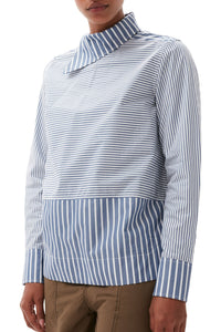 Chemisier à col rayé asymétrique - Gray Blue