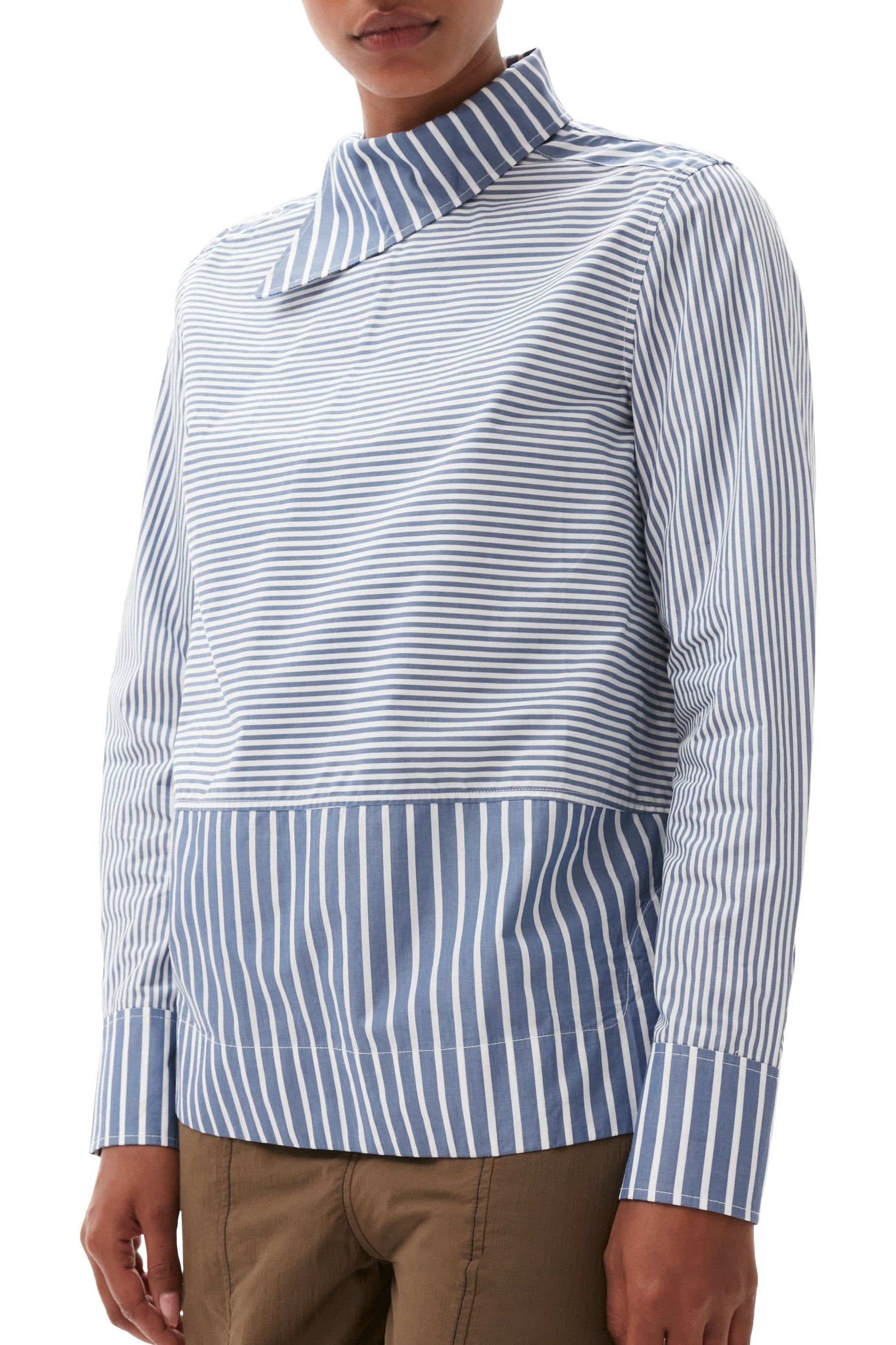 Chemisier à col rayé asymétrique - Gray Blue