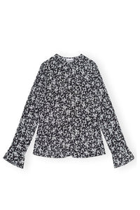 Blouse à col rond en crêpe imprimé - Black