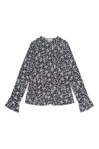Printed crepe round-neck blouse - Black