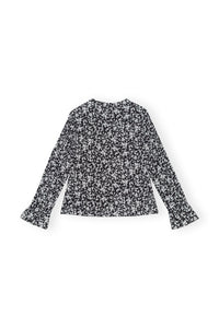 Blouse à col rond en crêpe imprimé - Black