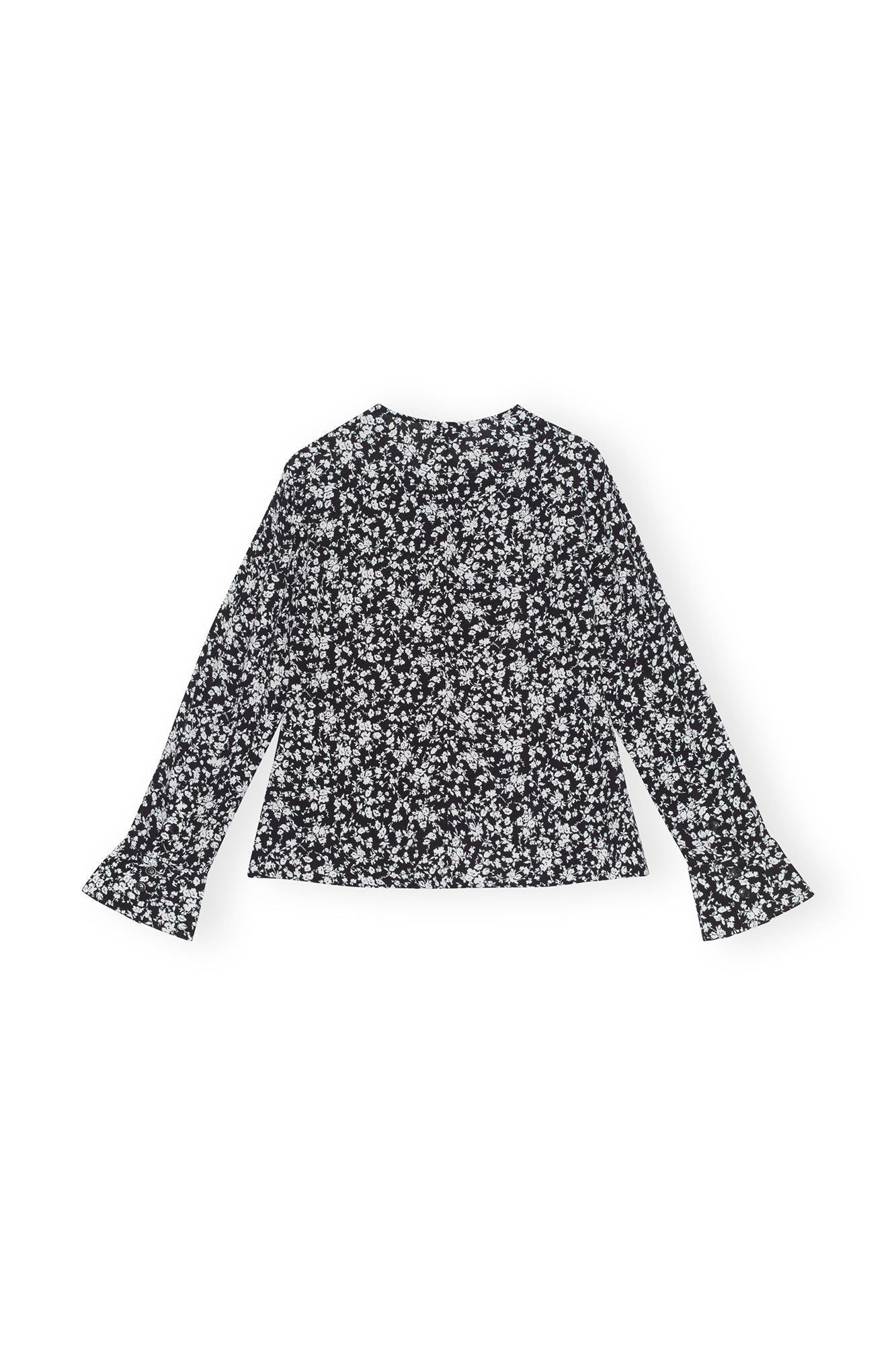 Blouse à col rond en crêpe imprimé - Black