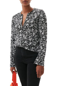 Blouse à col rond en crêpe imprimé - Black