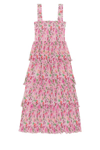 Robe midi à smocks en georgette plissée - Sugar Plum