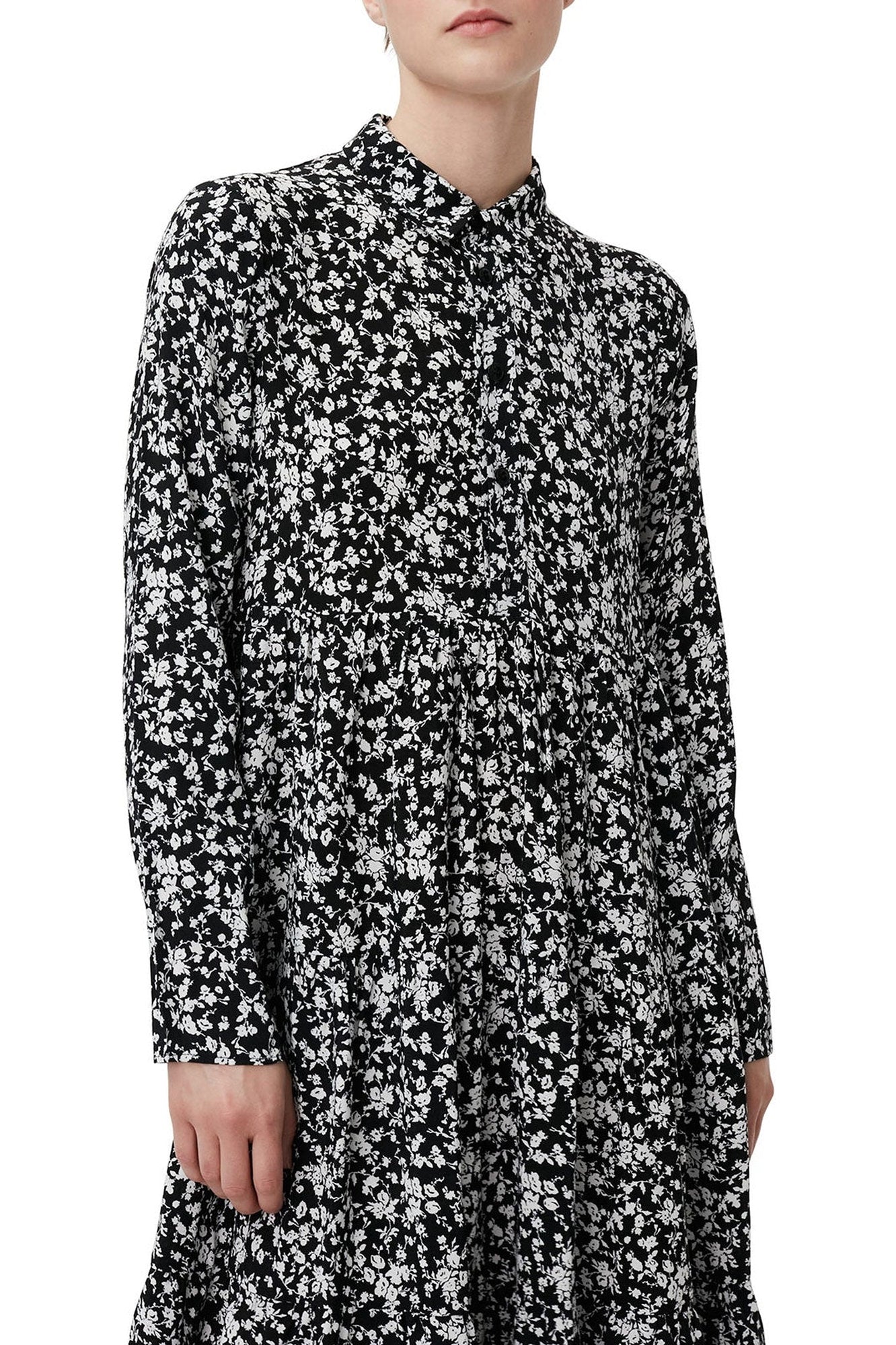 Robe superposée en crêpe imprimé - Black
