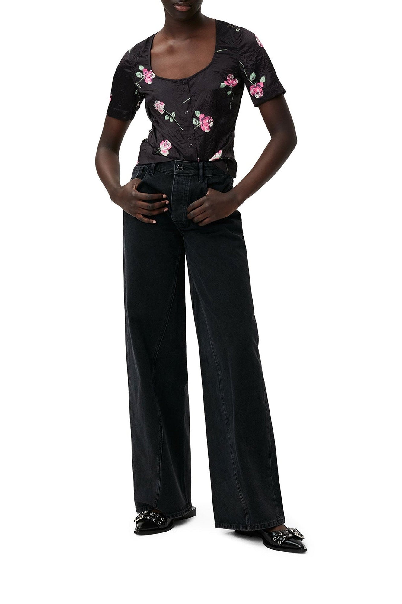 Blouse fluide en satin - Black