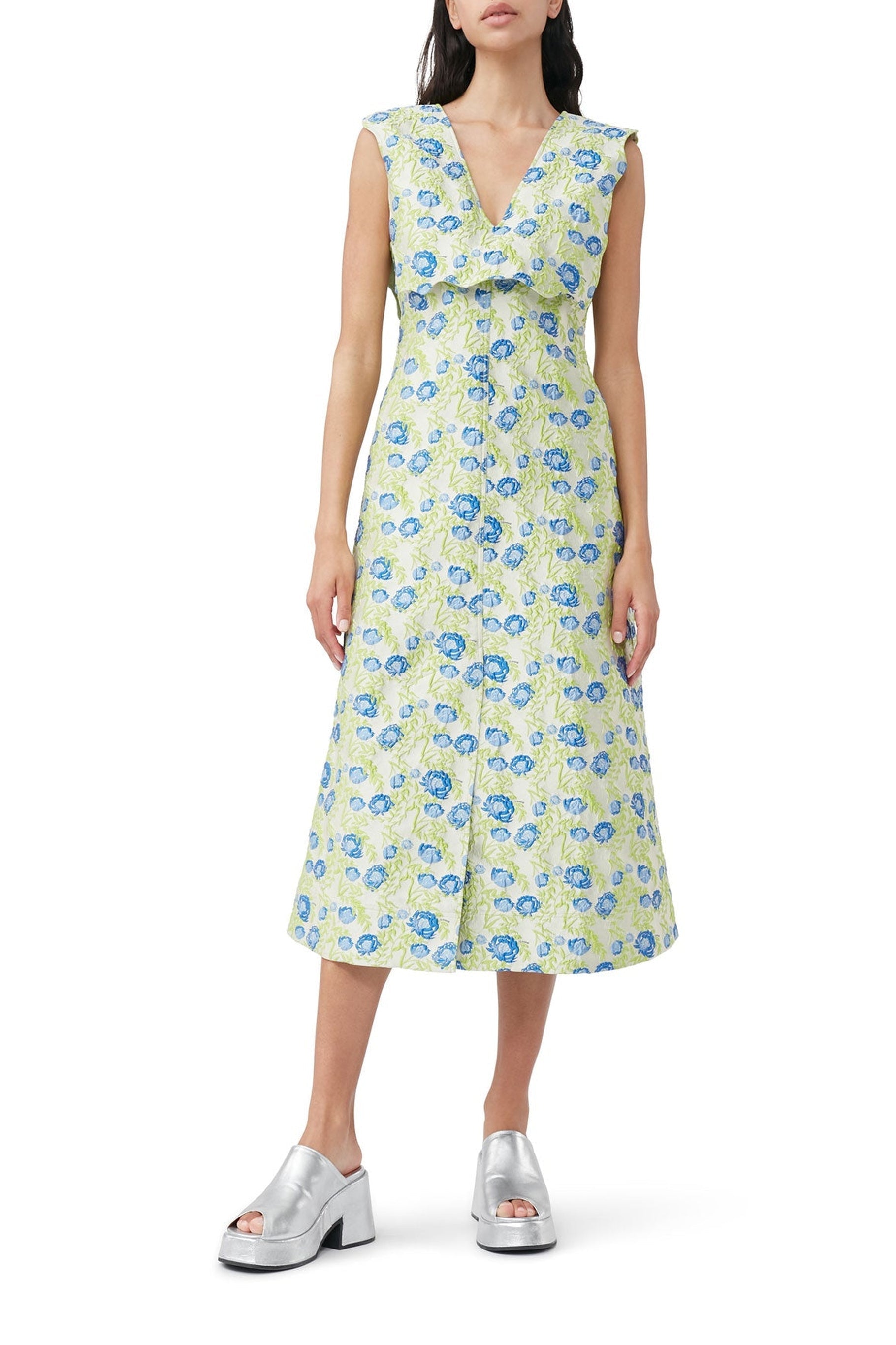 Robe longue à col ondulé 3D en jacquard - Oyster Gray