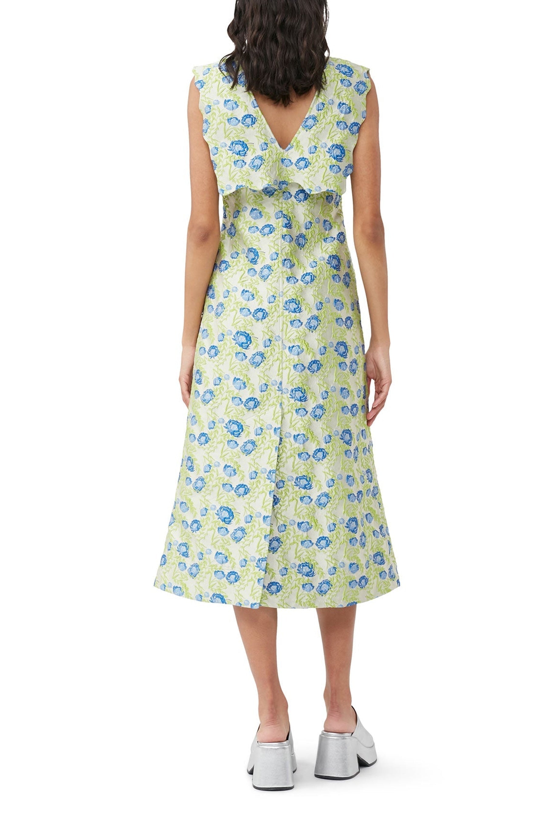 Robe longue à col ondulé 3D en jacquard - Oyster Gray