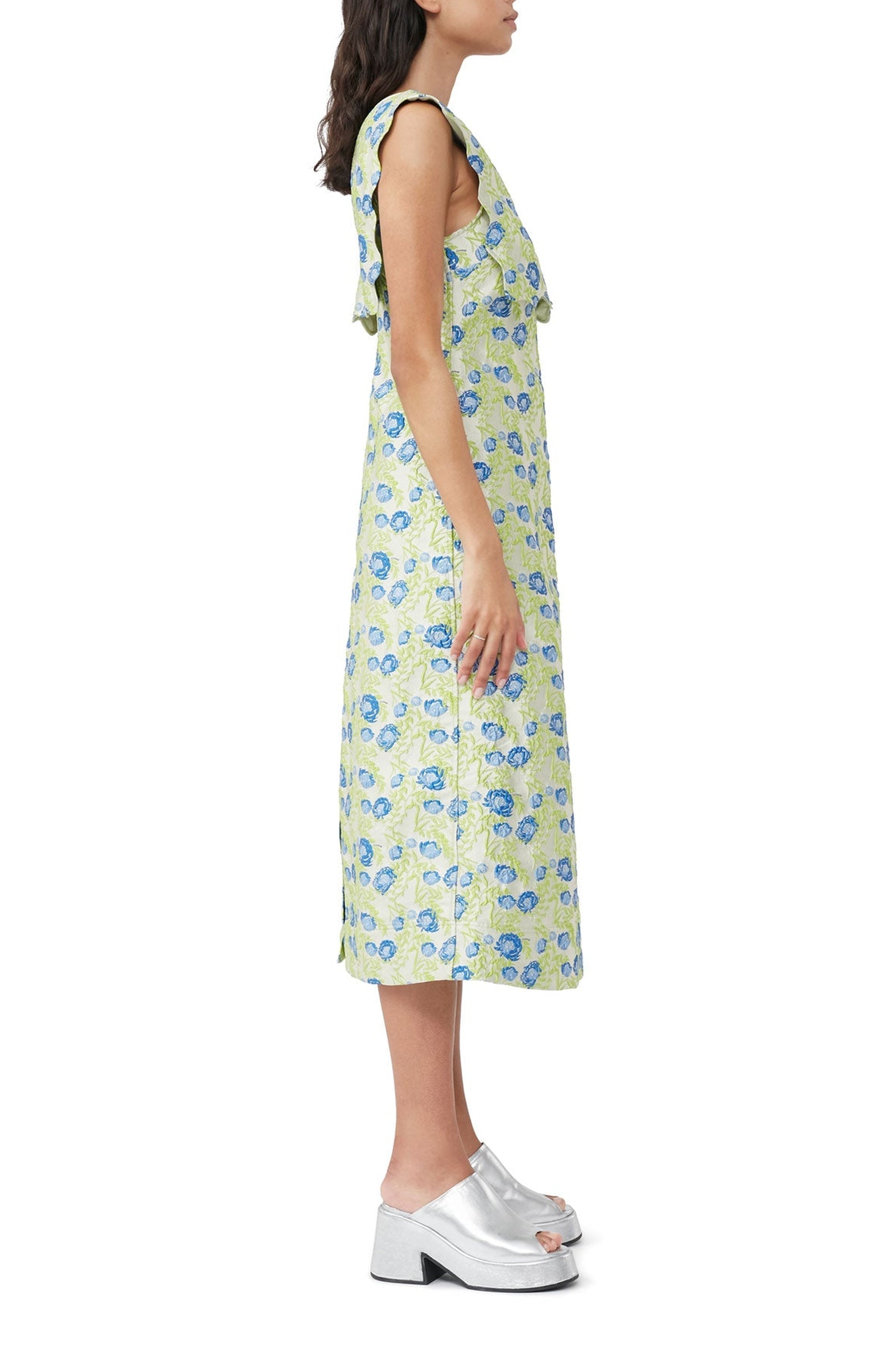 Robe longue à col ondulé 3D en jacquard - Oyster Gray