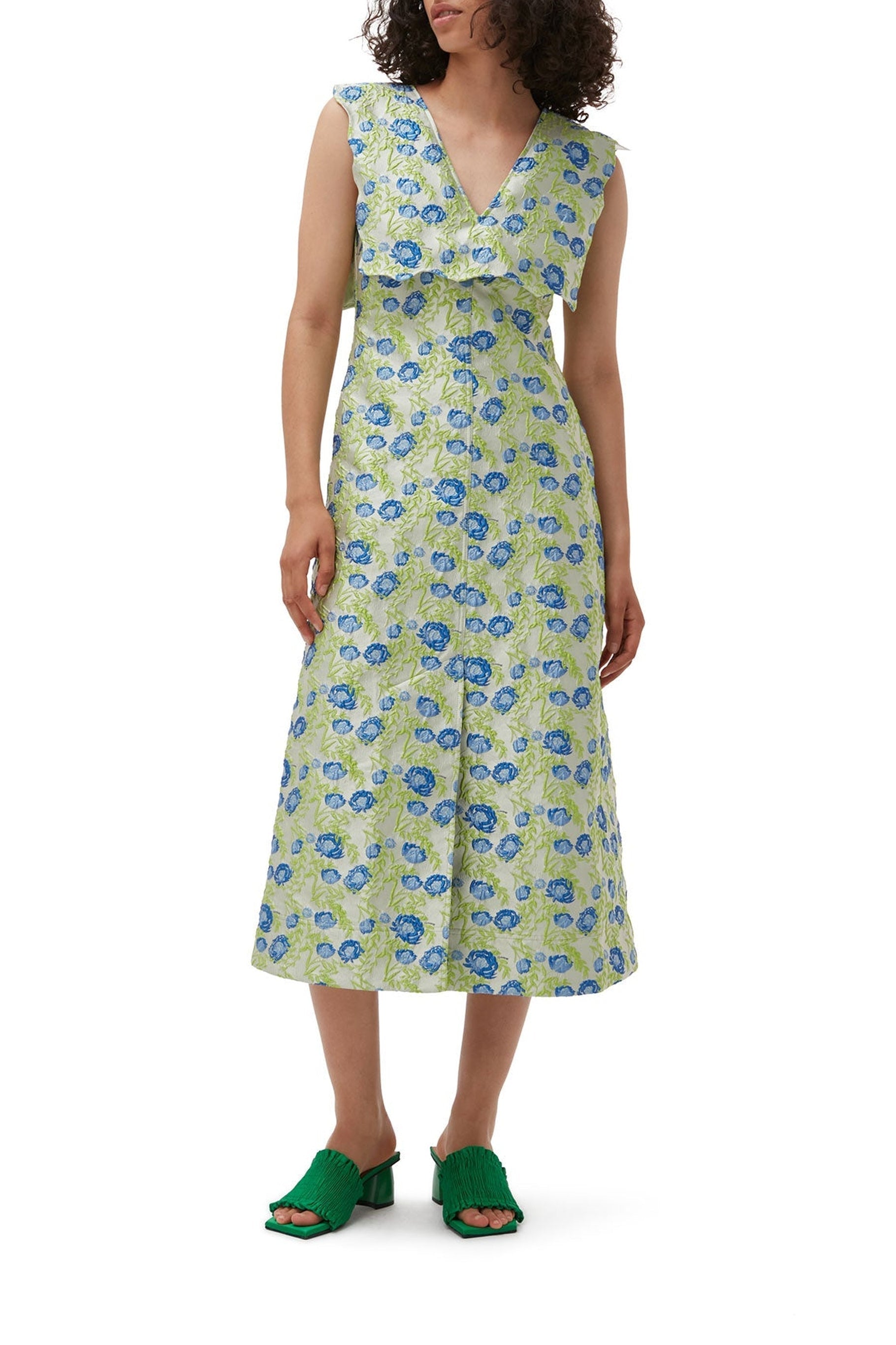 Robe longue à col ondulé 3D en jacquard - Oyster Gray