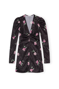Robe courte fluide à col V en satin - Black