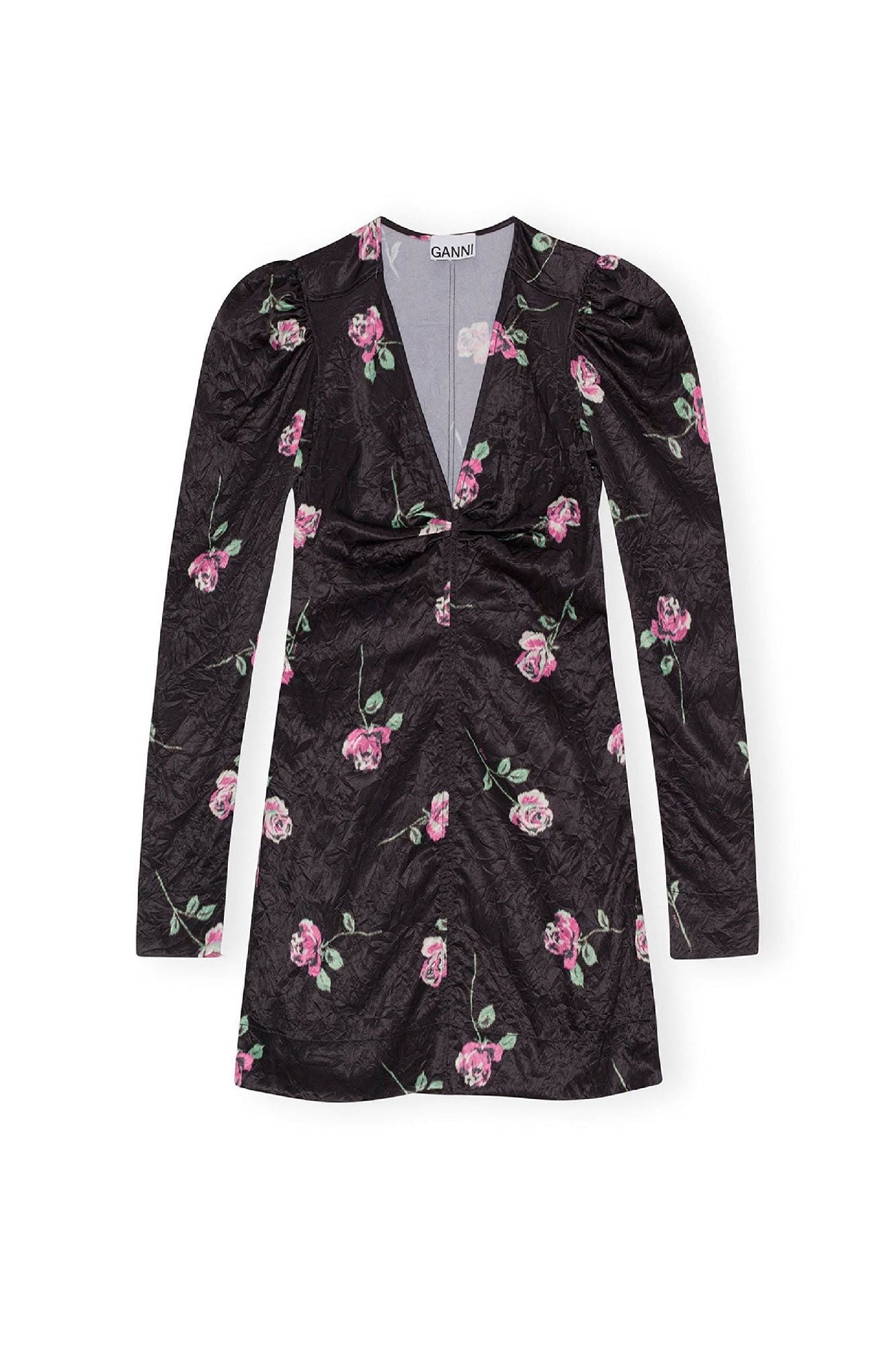 Robe courte fluide à col V en satin - Black