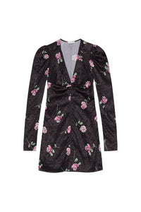 Short flowing satin V-neck dress - Black