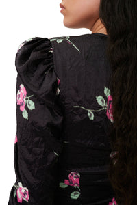 Robe courte fluide à col V en satin - Black
