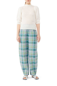 Pantalon élastique à carreaux en crêpe - Lagoon