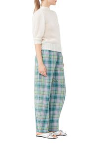 Pantalon élastique à carreaux en crêpe - Lagoon