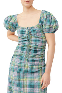 Robe midi froncée à carreaux - Lagoon