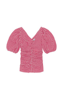 Ruched seersucker V-neck blouse - Love Potion
