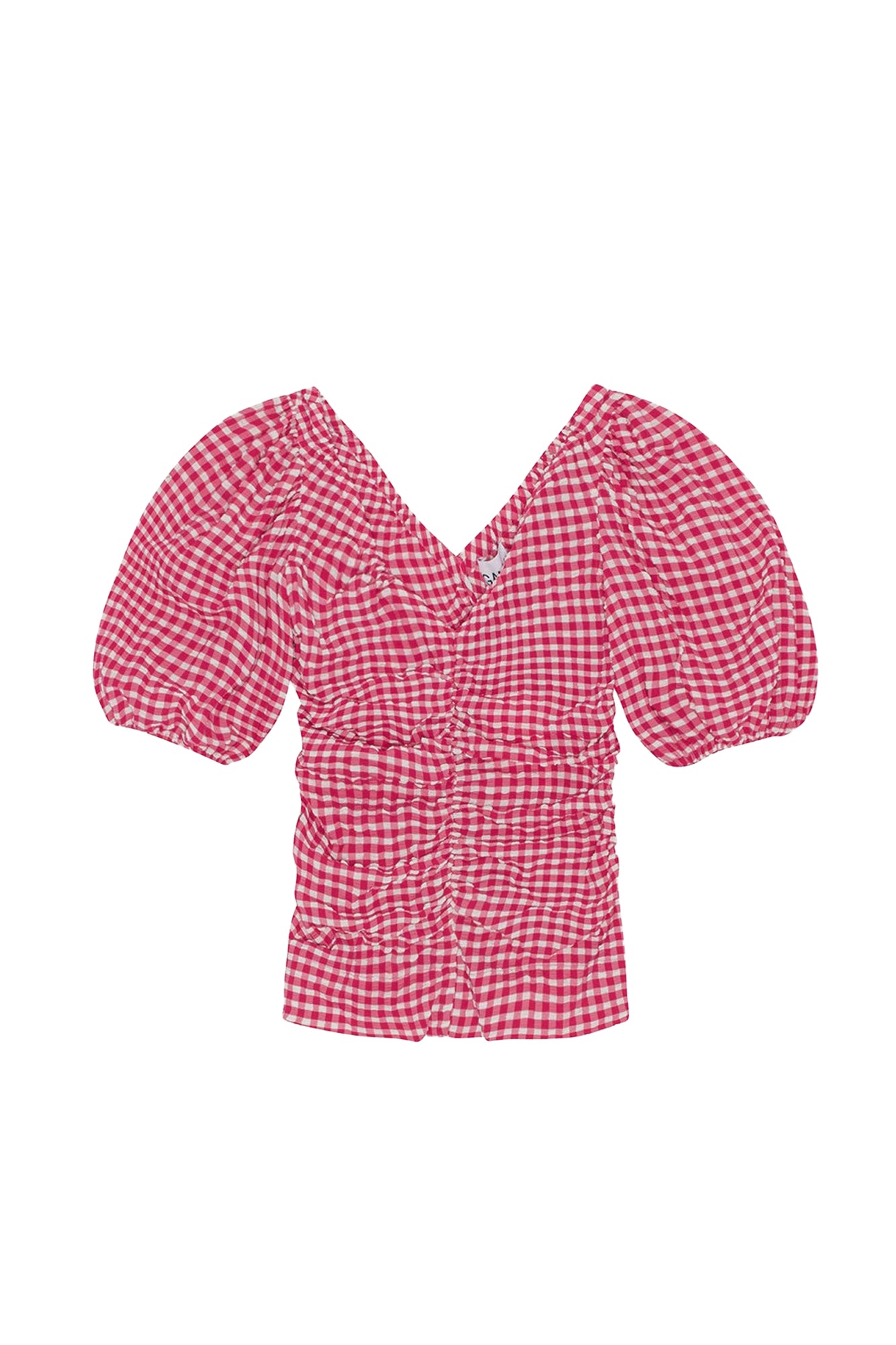 Ruched seersucker V-neck blouse - Love Potion