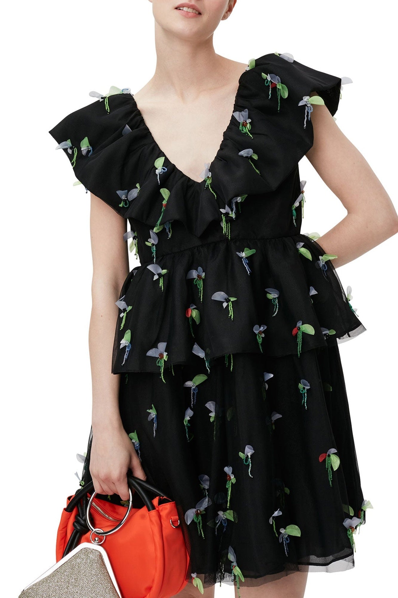 Robe courte à ornements en maille - Black