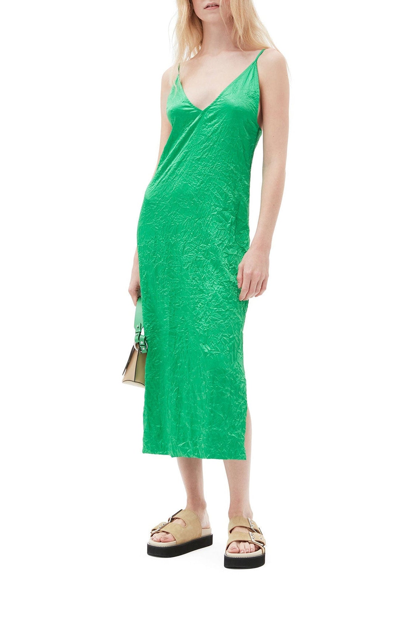 Robe fluide en satin - Bright Green
