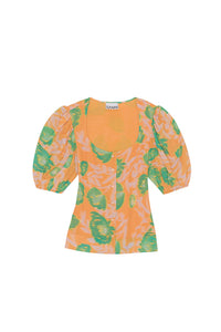 Printed crepe button-down blouse - Vibrant Orange