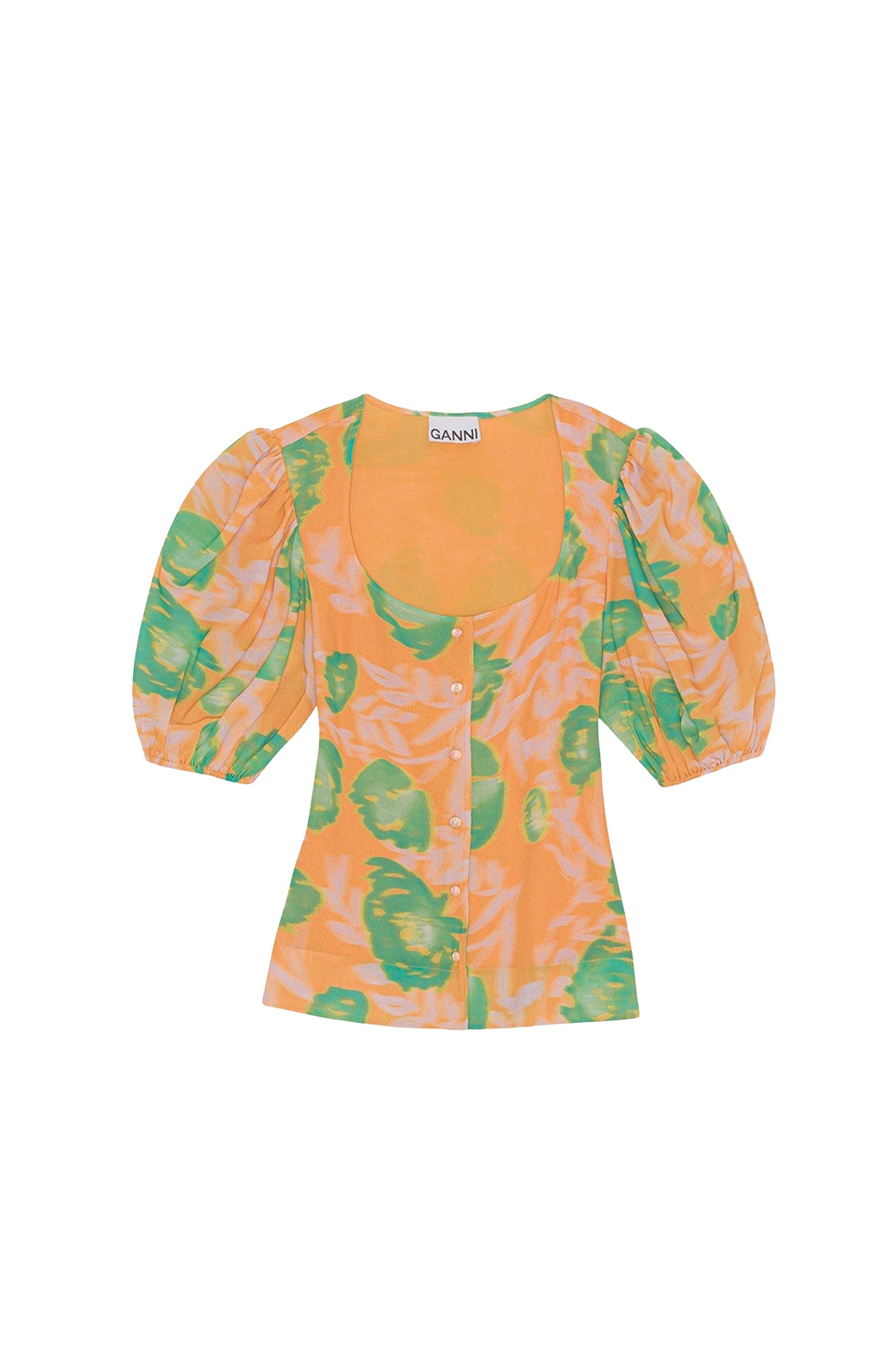 Printed crepe button-down blouse - Vibrant Orange