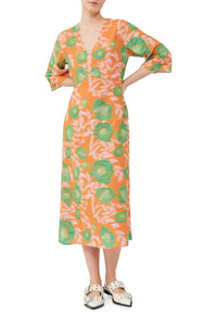 Printed crepe V-neck dress - Vibrant Orange