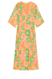 Printed crepe V-neck dress - Vibrant Orange